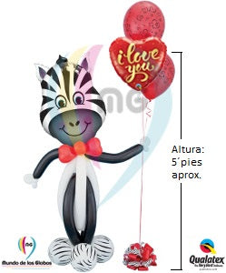 "Salvaje para mi amor" Zebra Gigante Caminante agarrando bouquet de corazón I love You