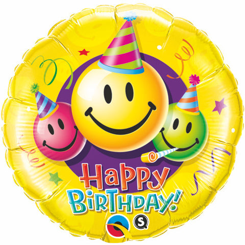 18" Redondo, Happy Birthday, Caritas Felices con Sombreritos de Cumpleaños