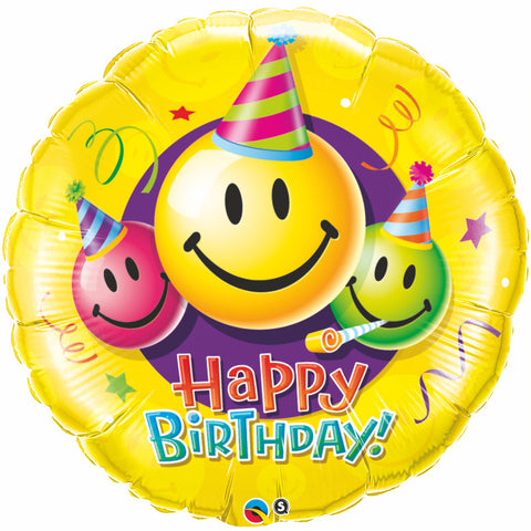36" Redondo, Happy Birthday, Caritas Felices con Sombreritos de Cumpleaños