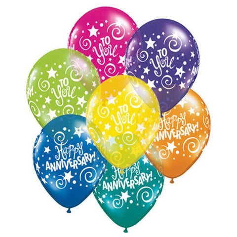 11" Redondo, Surtido Fantasia, AST Aniversario, Happy Aniversary To You, Estrellas y Espirales