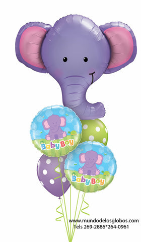 Bouquet de Elefante Gigante con Globos con Elefantitos Baby Boy y Globos de Colores