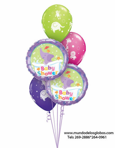 Bouquet de Globos Baby Shower con Elefantitos y Globos de Colores con Animalitos