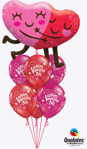 Bouquet San Valentin, 36” Corazones Abrazados, 11” Redondo Látex San Valentin Corazones Rosados