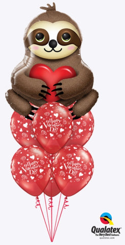Bouquet San Valentin, 39” Abrazos de Oso Peresozo, 11” Látex Corazones de San Valentin