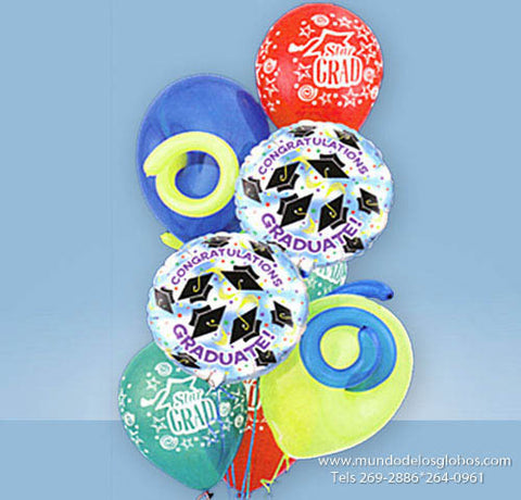 Bouquet de Globos Congratualtions Graduate con Globos Star Grad y Globos de Colores