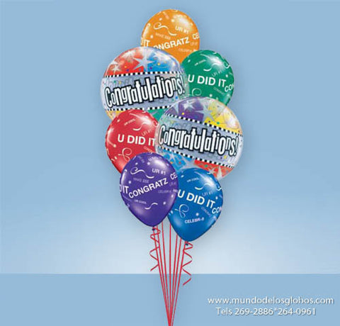 Bouquet de Burbujas Congratulations con Globos de Colores Congratz You Did It!