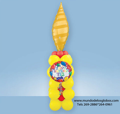 Arreglo de Globos en Forma de Vela de Cumpleaños con Globo Happy Birthday
