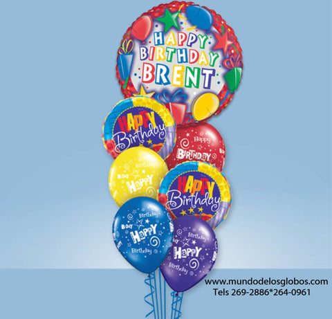 Bouquet Happy Birthday con Globo Gigante con Regalos y Globos de Colores