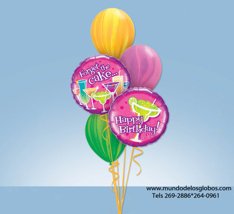 Bouquet Happy Birthday Forget the Cake! con Cocteles y Globos Tie Dye de Colores