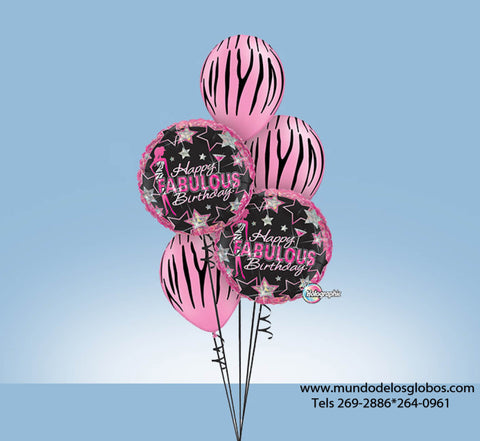 Bouquet Happy Fabulous Birthday con Estrellas y Globos de Pieles de Animales