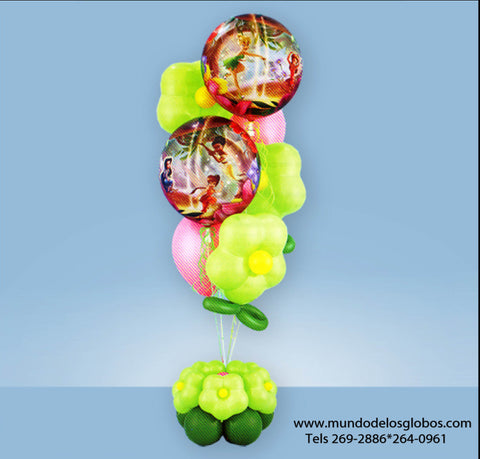 Arreglo de Hadas con Globos Fairies y Globos en Forma de Flores, Base de Globos en Forma de Flores