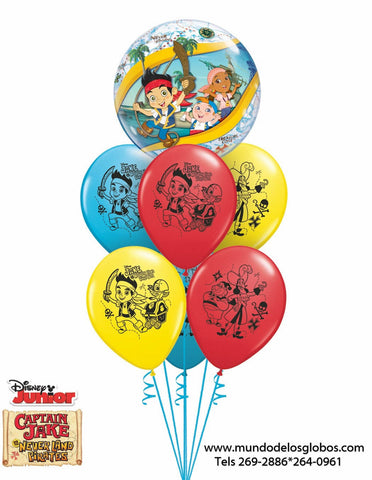 Bouquet Captain Jake & The Neverland Pirates de Burbuja y Globos de Colores