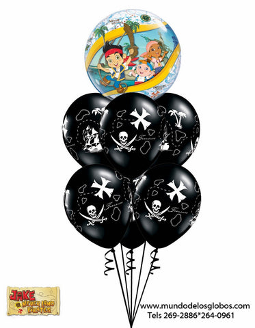 Bouquet Captain Jake & The Neverland Pirates con Burbuja y Globos Negros
