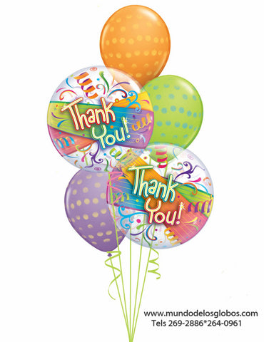Bouquet Feliz Dia de la Secretaria, Thank You, con Burbujas y Globos de Colores