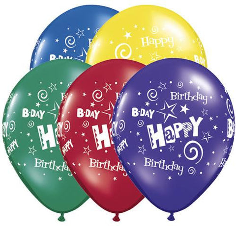 24" Redondo, Surtido Joyas Radiantes, AST Happy Birthday con Estrellas y Remolinos