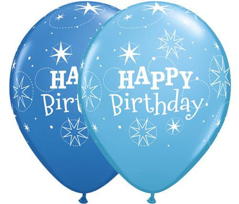 11" Redondo Par Azul Marino y Azul Robin, Happy Birthday con Estrellas Brillantes