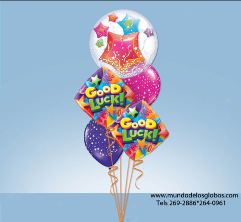Bouquet Good Luck de Diamantes con Burbuja con Estrellas y Globos de Colores