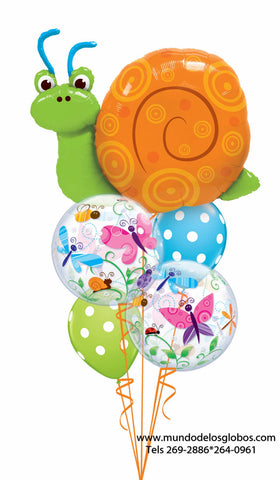 Bouquet de Caracol Gigante con Burbujas de Mariposas y Globos de Bolas de Colores