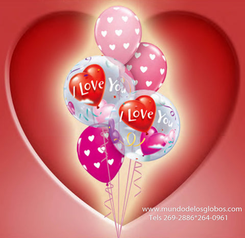 Bouquet de Burbujas I Love You con Corazones y Serpentinas, Corazoncitos