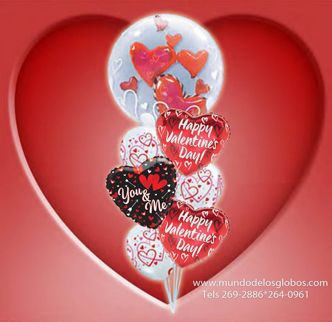 Bouquet de Burbuja Gigante de Corazones, Corazones Hug & Kisses con Corazoncitos
