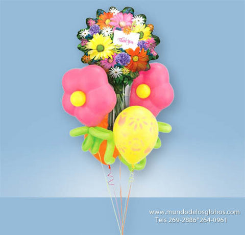 Bouquet Thank You con Globo de Ramos de Flores, Globos en Forma de Flores y Globos de Flores de Colores