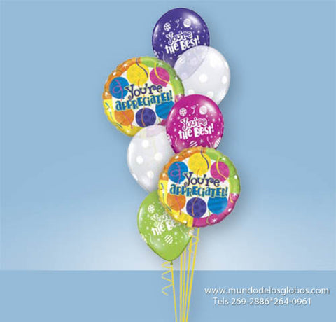 Bouquet Thank You con Globos You are Appreciated y You are the Best!, Globos de Bolas Blancas