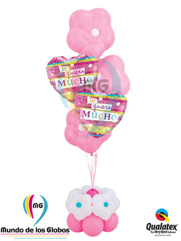 Flores Geo Blossom & Corazones Te quiero Mucho Metalicos con base de flores chicas y latex