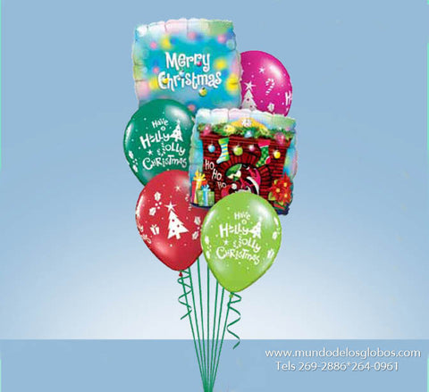 Bouquet de Merry Christmas con Diamantes con Chimena y Globos de Colores Have a Holly Jolly Christmas