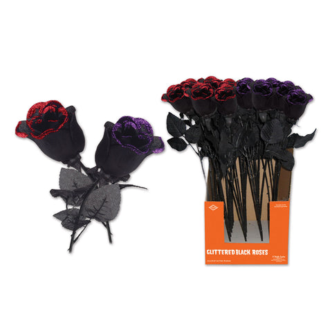 Glittered Black Roses, Size 24"