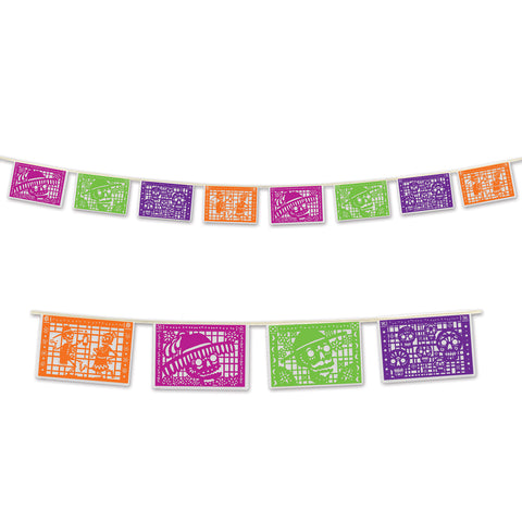 Day Of The Dead Picado Style Pennant Bnr, Size 8" x 12'