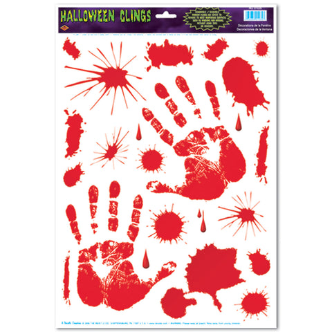 Bloody Handprint Adherivos, Size 12" x 17" Sh