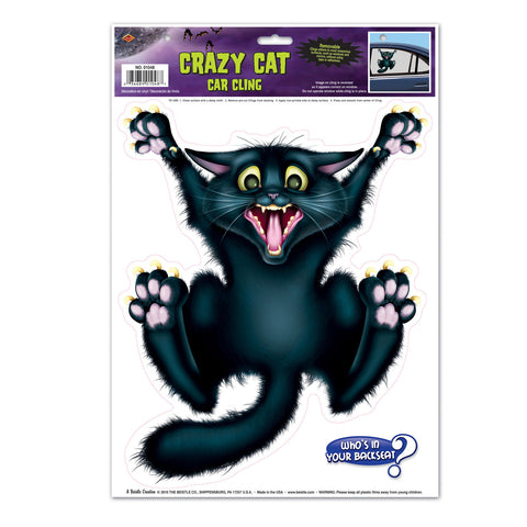 Crazy Cat Car Cling, Size 12" x 17" Sh