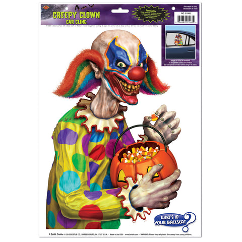 Creepy Clown Car Cling, Size 12" x 17" Sh