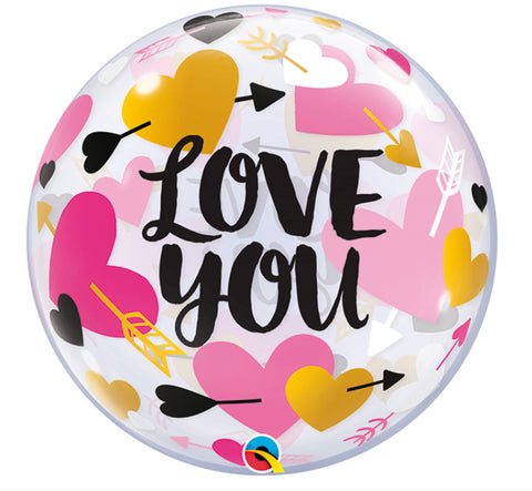22" Burbuja, Amor, Diseño Love You Heart Arrows Bubble Balloon
