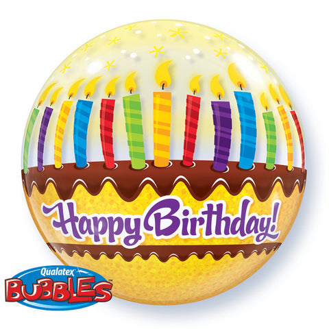 22" Burbuja, Happy Birthday, Pastel de Cumpleaños con Velas