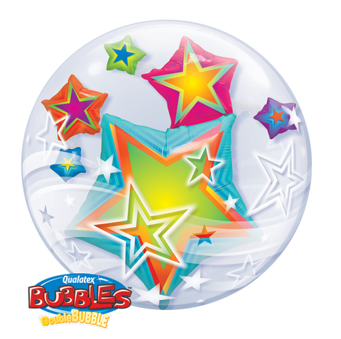 24" Burbuja Doble con Estrellas de Colores