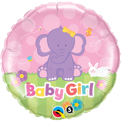 18" Redondo, Baby Girl, Elefante