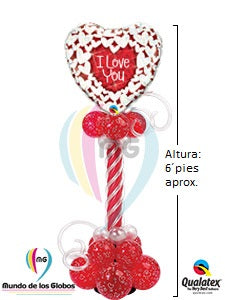 Pedestal: Corazón Holografico I Love You con base estilizada de globos látex
