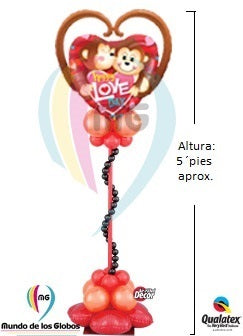 Pedestal Corazon Gigante Happy Love Day Pareja de Monitos con base vertical de globos estilizada