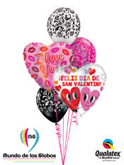 Corazon Feliz Dia de San Valentin con Corazon I love You Kisses & Látex Damask