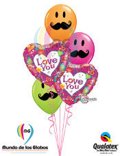 Corazones I love You & Caritas con Mustache Multicolores