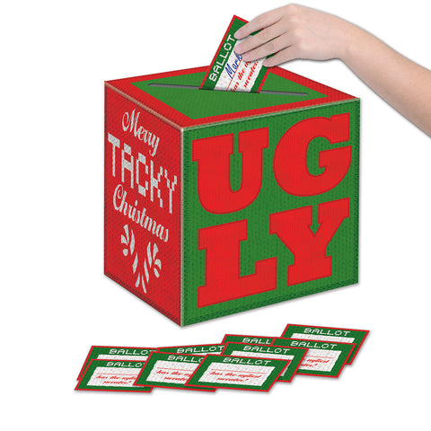Ugly Sweater Ballot Box w/Ballots, Size 9" x 9"