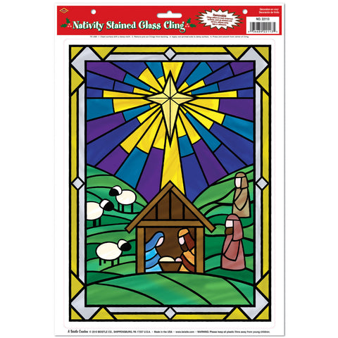 Nativity Stained Glass Cling, Size 12" x 17" Sh