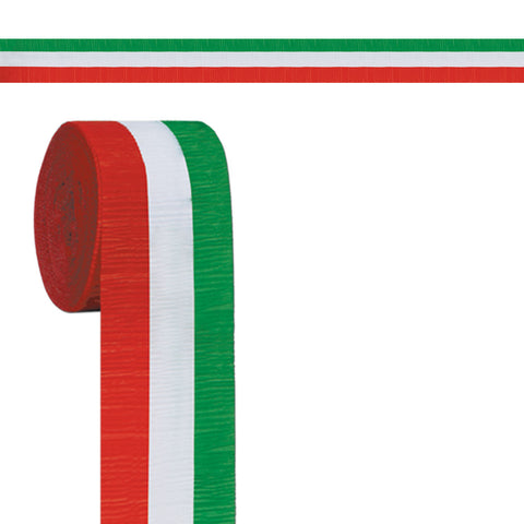 FR Red, White & Green Crepe Streamer, Size 2½" x 30'