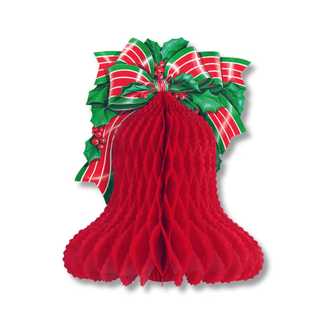 Red Tissue Bell w/Printed Bow & Holly, Size 10"