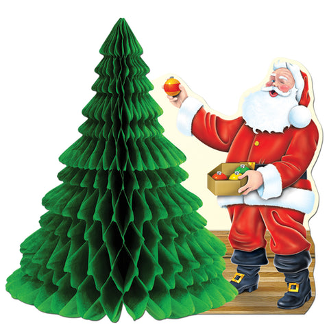 Santa w/Tissue Tree Centerpiece, Size 11"
