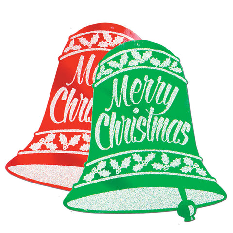 Glittered Christmas Bell Señales, Size 18" x 16"