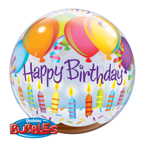 22" Burbuja, Happy Birthday, Globos y Velas