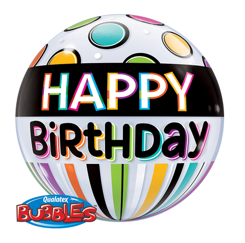 22" Burbuja, Happy Birthday, Black Band & Dots