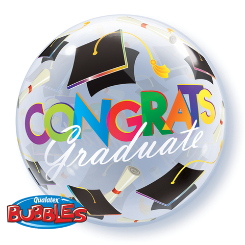 22" Burbuja, Congrats Graduate con Birretes y Diplomas de Graduacion